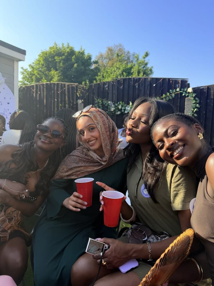 Friends celebrating at a backyard party